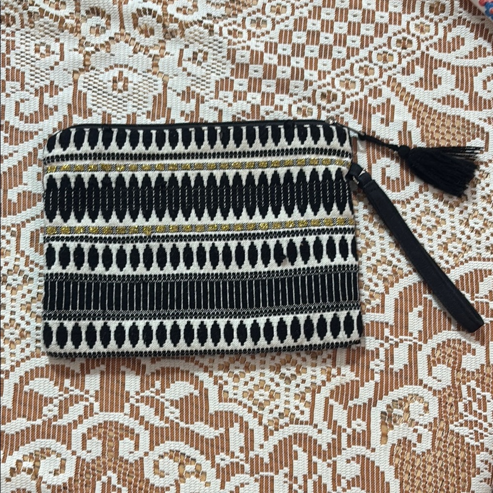 Monochrome Geometric Clutch with Tassel